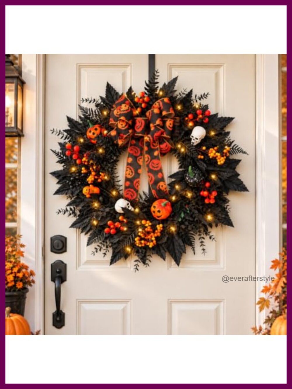 24" Halloween Wreath Black Skeleton Spider Web Door Decor Handmade